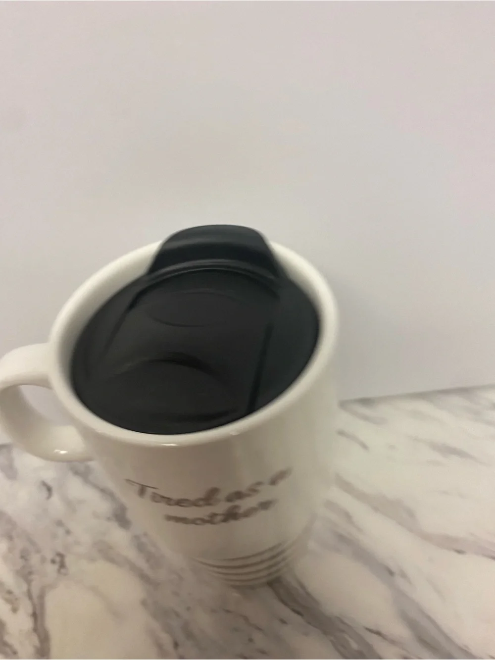 Tired as a Mother White Ceramic Mug with Brown Stripe Accent